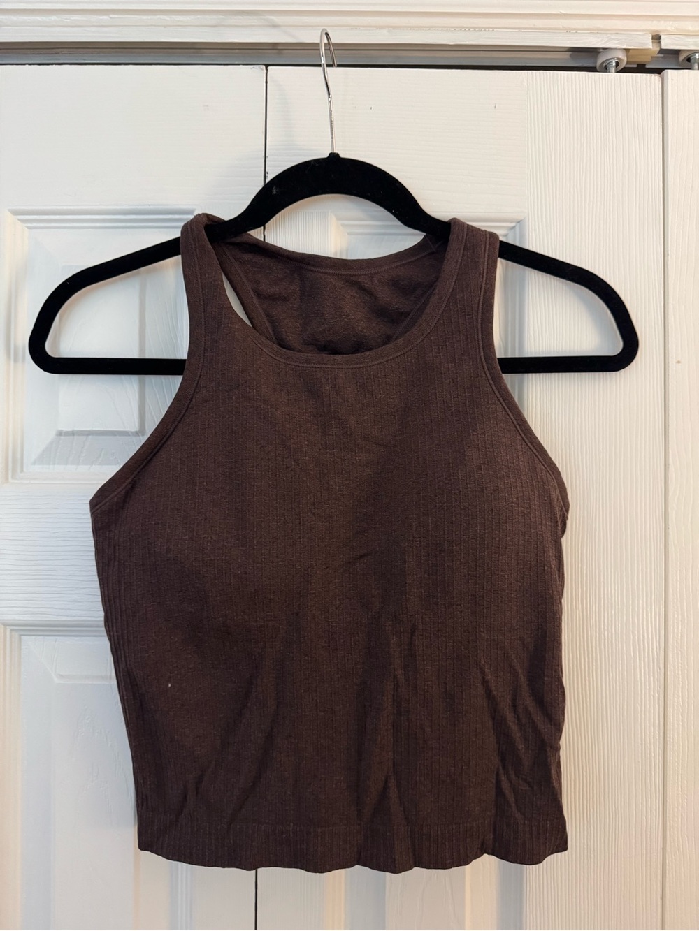 CRZ YOGA Ribbed Crop Tank Top in Dark Brown